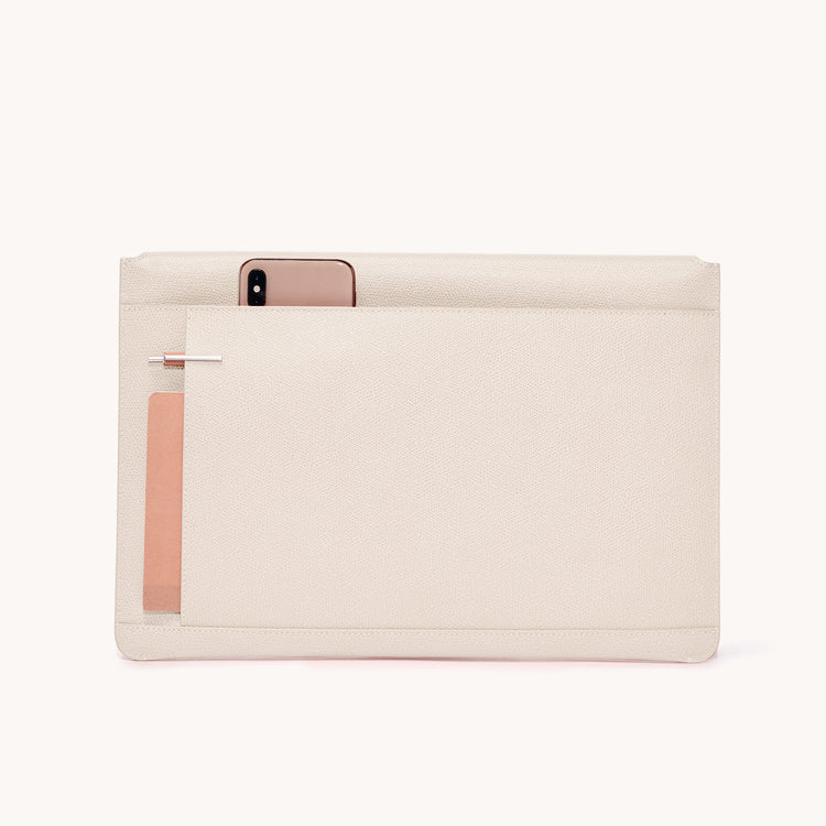 envelope laptop sleeve pebbled blush back view with exterior pockets