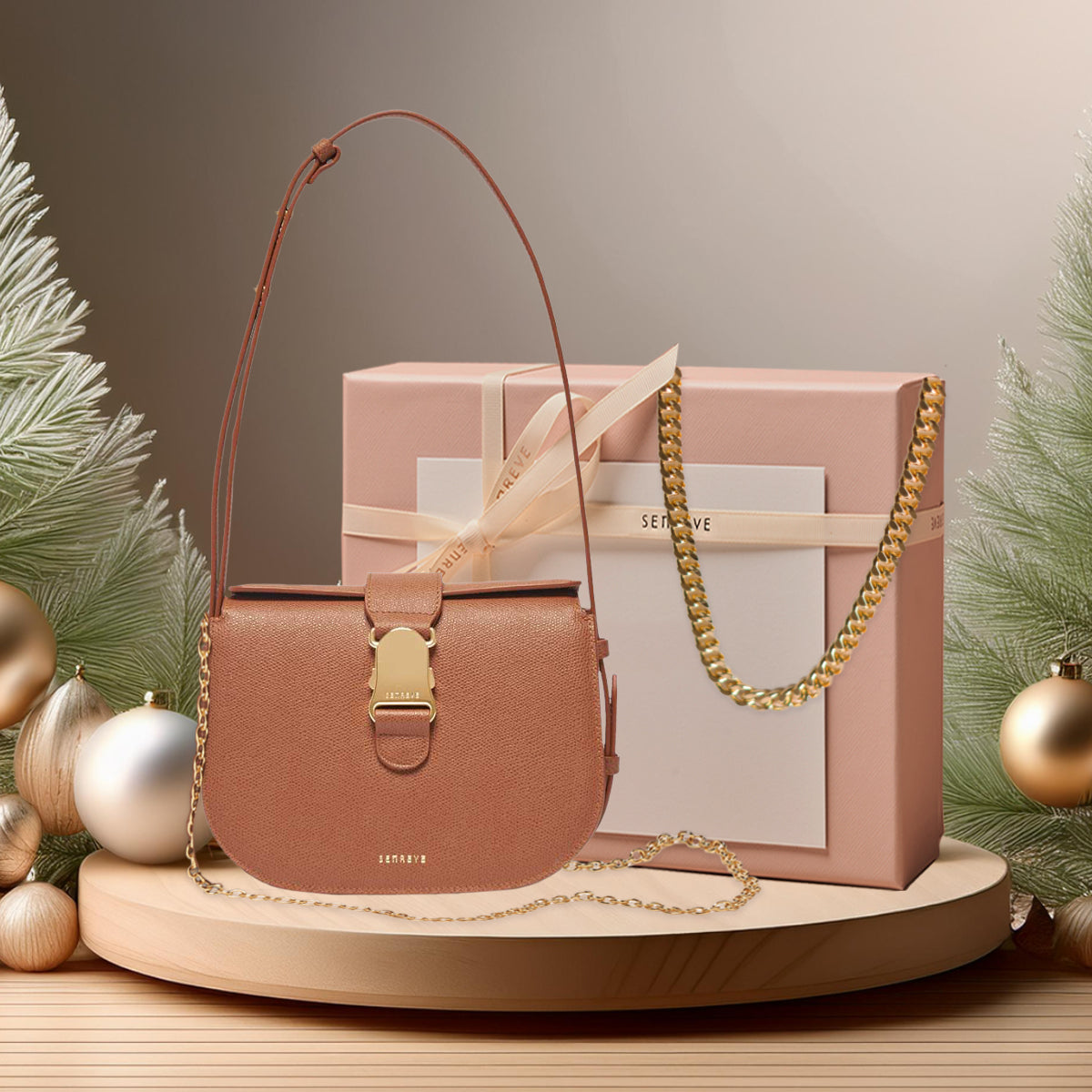 Cadence Crossbody Gift Set | Pebbled Chestnut