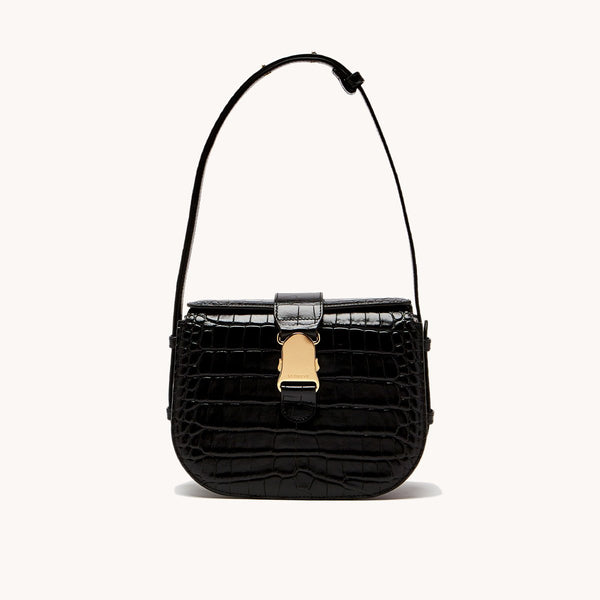 Senreve Cadence Leather Crossbody Shoulder Bag in Black/gold/ Adj Strap